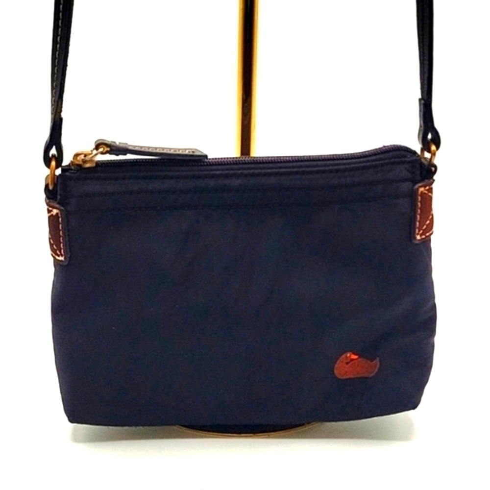 DOONEY & BOURKE Vinyl Crossbody Black w/ Hot Pink Interior Leather Strap